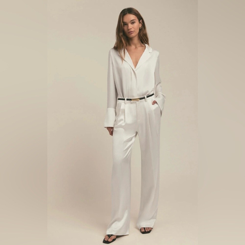 ++Favorite Daughter The Lily Top Blouse Ivory Off White Satin Casual